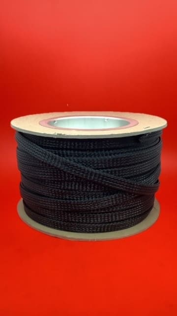 A spool of black yarn on top of a red background.