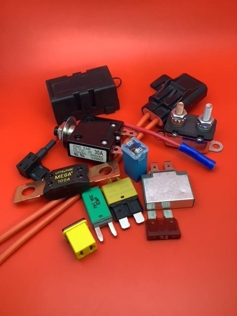 A bunch of different types of fuses and wires