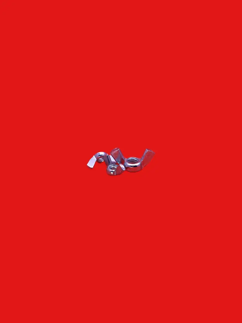 Here's an alt tag for the image: Wing nuts and bolts on red.